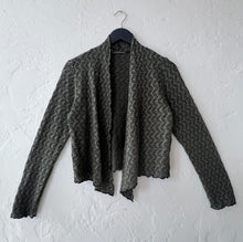 Load image into Gallery viewer, Cut Loose | Wavy Crochet Knit Cropped Cardigan in Kelp
