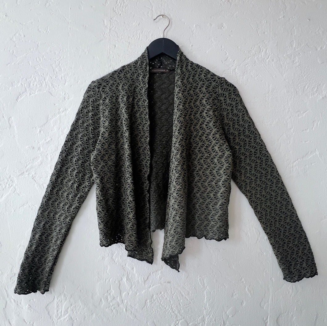 Cut Loose | Wavy Crochet Knit Cropped Cardigan in Kelp