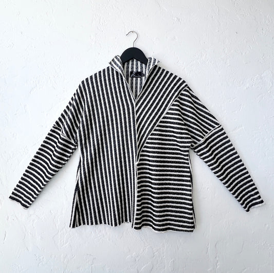 Asymmetrical Collar Pullover in Stripes