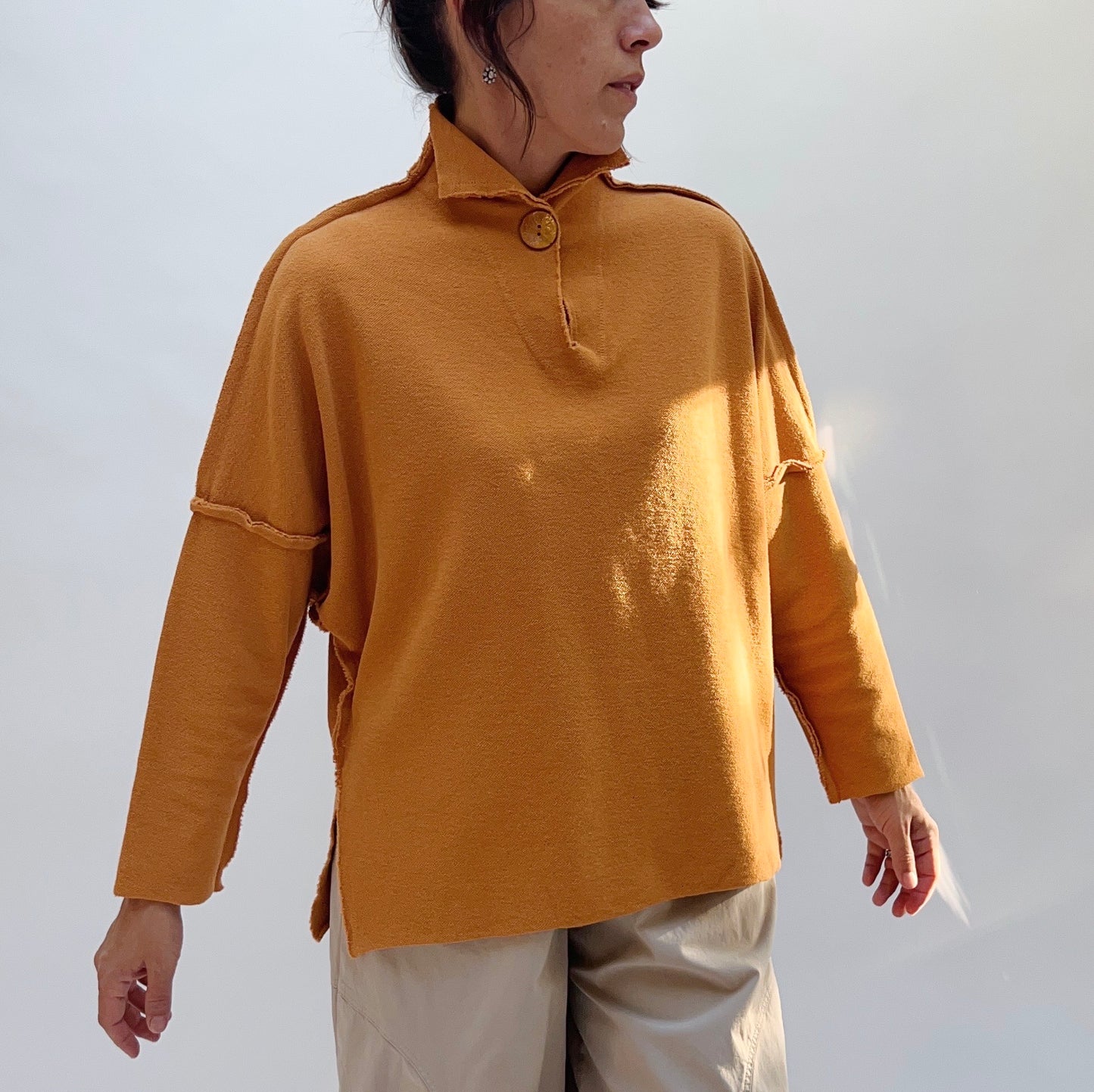 Eleven Stitch | Long Funnel Neck Slub Sweatshirt in Aspen