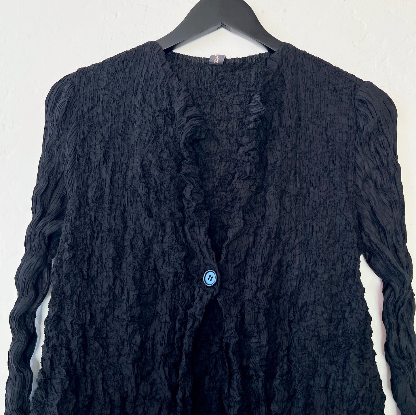 Vanite Couture | Crinkle One Button Cardigan in Black