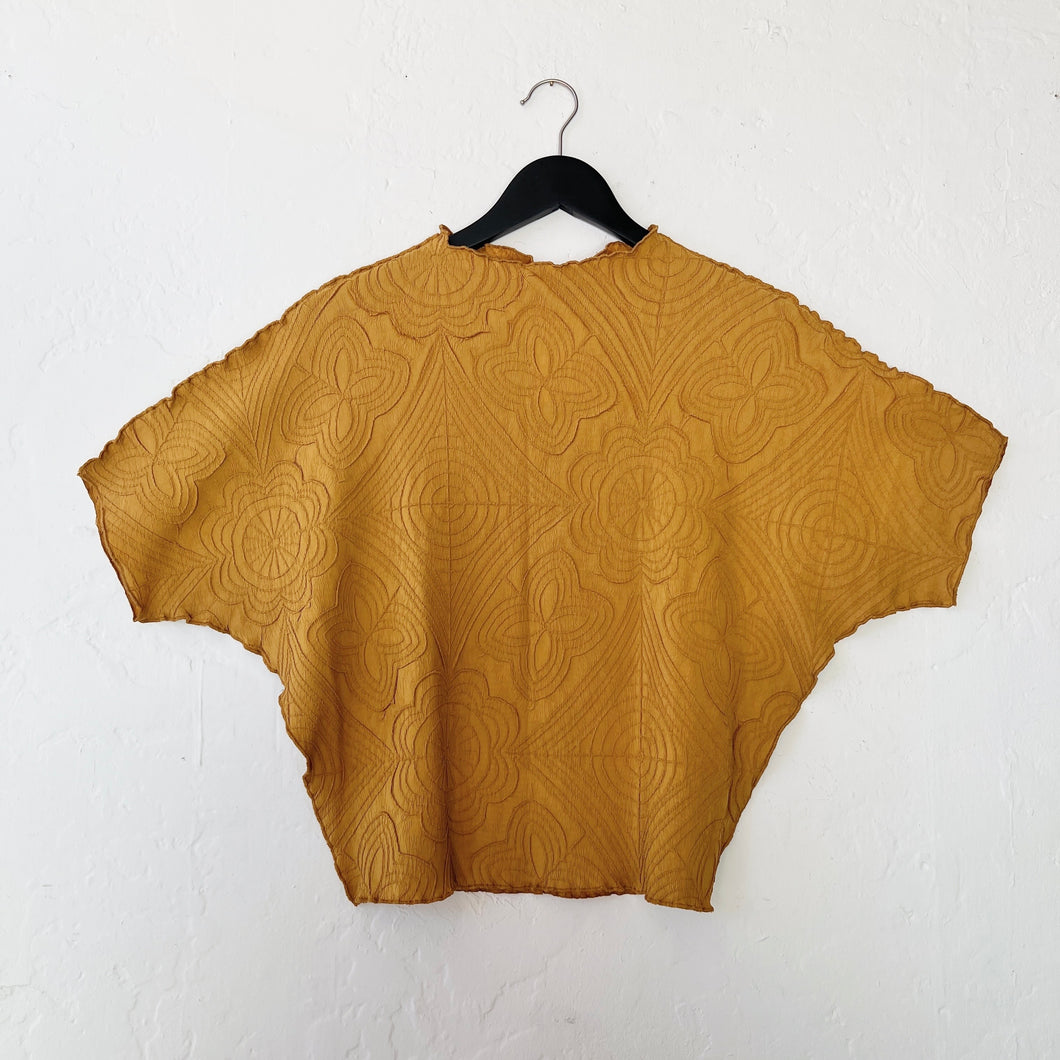 Vanite Couture | Dolman Short Sleeve Crinkle Top in Mustard
