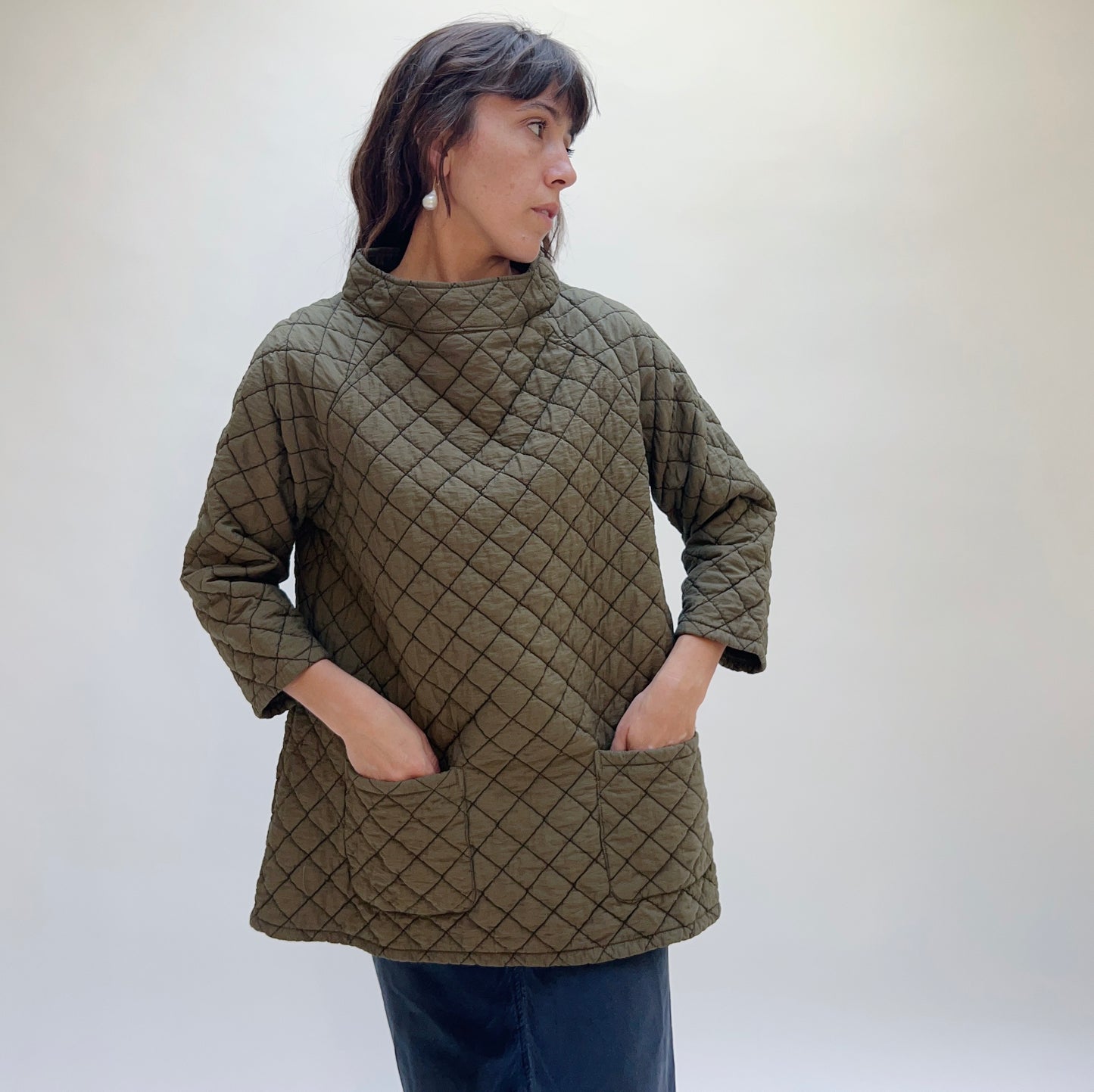 Cut Loose | Quilted Raglan Pullover in Kelp