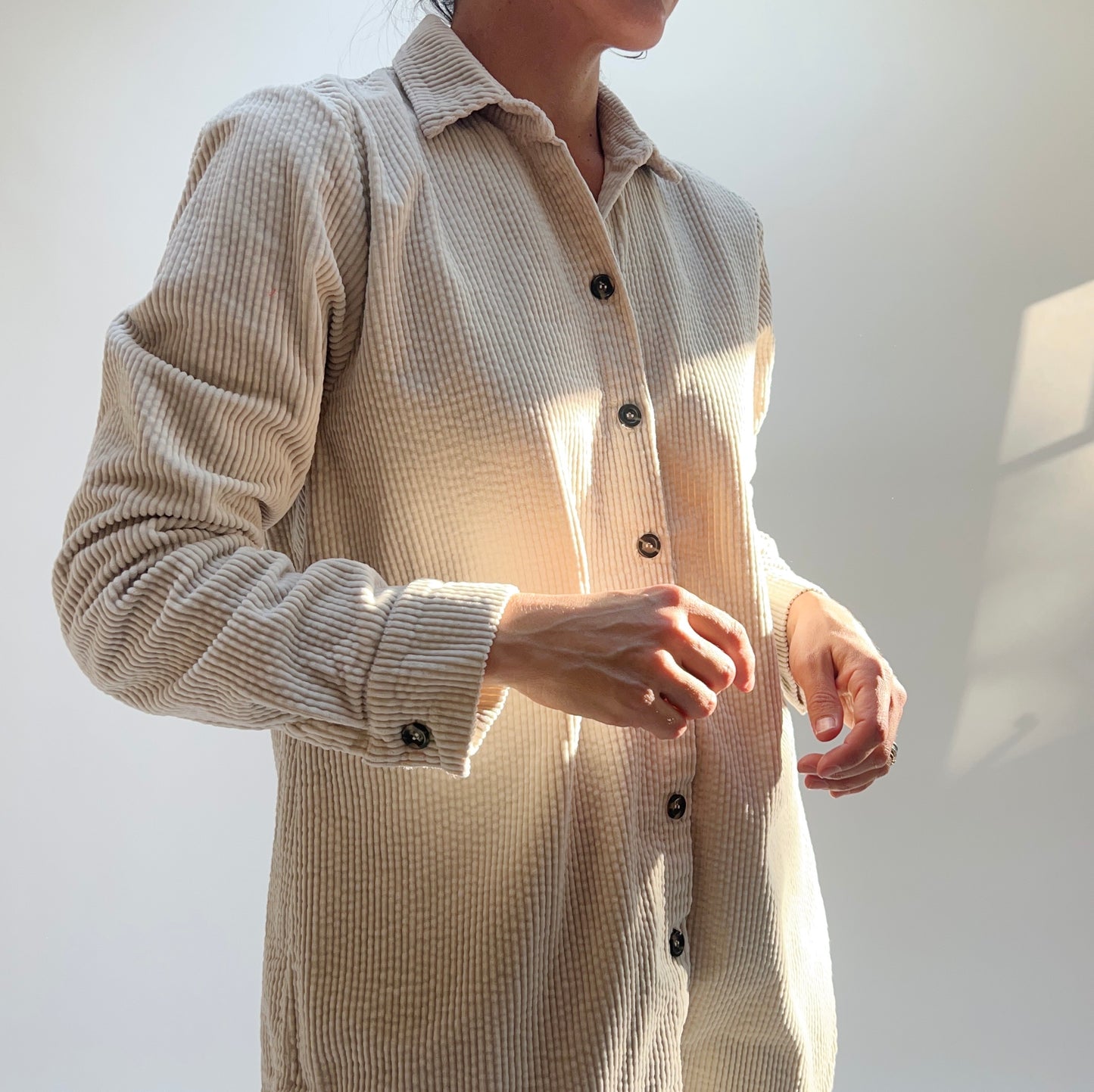 Cut Loose | Long Lux Corduroy Shirt in Moonbeam