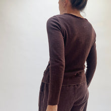 Load image into Gallery viewer, Cut Loose | Velvet and Marble Knit Cropped Pocket Cardigan in Cola
