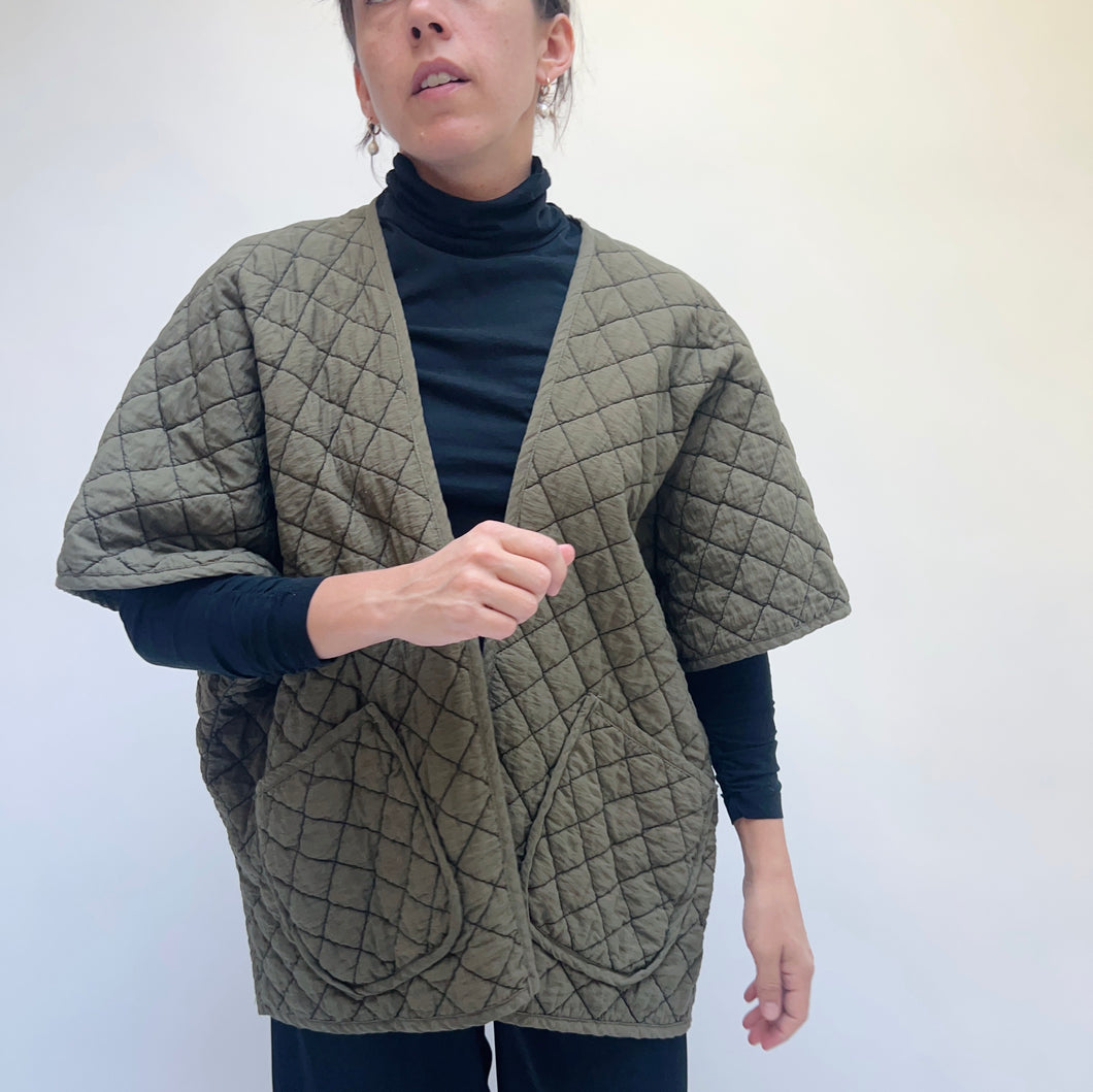 Cut Loose | Quilted Shawl Cardigan in Kelp