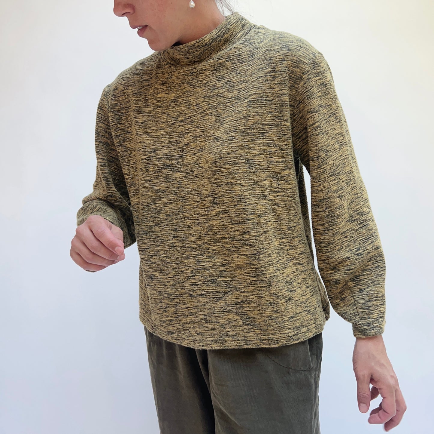 Crimped Mock Neck Top in Mustard