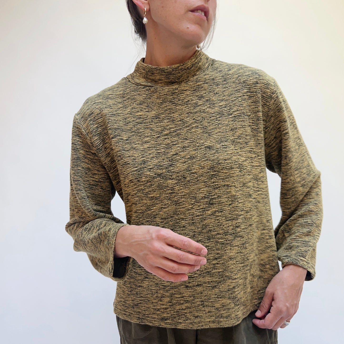 Crimped Mock Neck Top in Mustard
