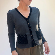 Load image into Gallery viewer, Cut Loose | Velvet and Marble Knit Cropped Pocket Cardigan in Gull
