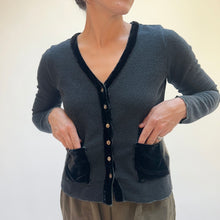 Load image into Gallery viewer, Cut Loose | Velvet and Marble Knit Cropped Pocket Cardigan in Gull
