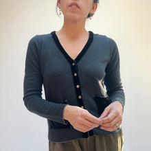 Load image into Gallery viewer, Cut Loose | Velvet and Marble Knit Cropped Pocket Cardigan in Gull

