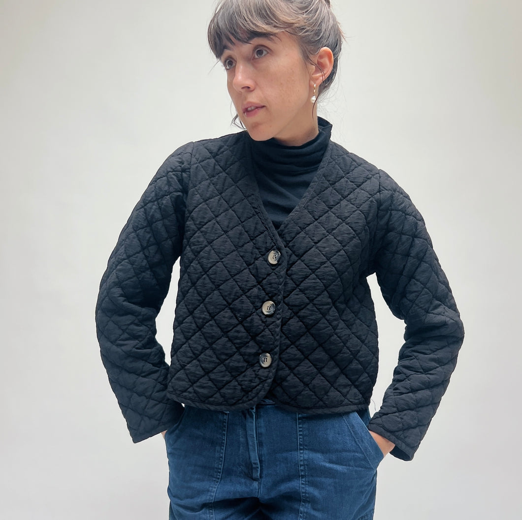 Cut Loose | Quilted Three Button Crop Jacket in Black