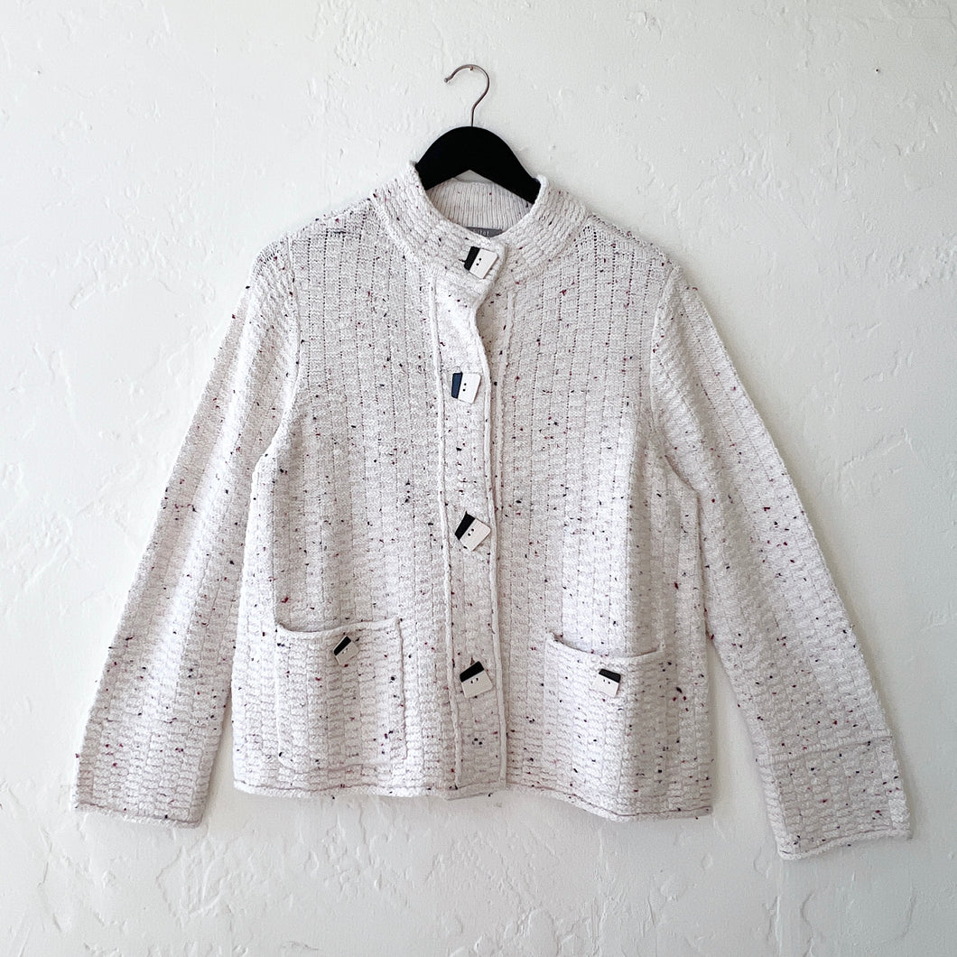Harvest Tweed Brick Stitch Cardigan in Winter White