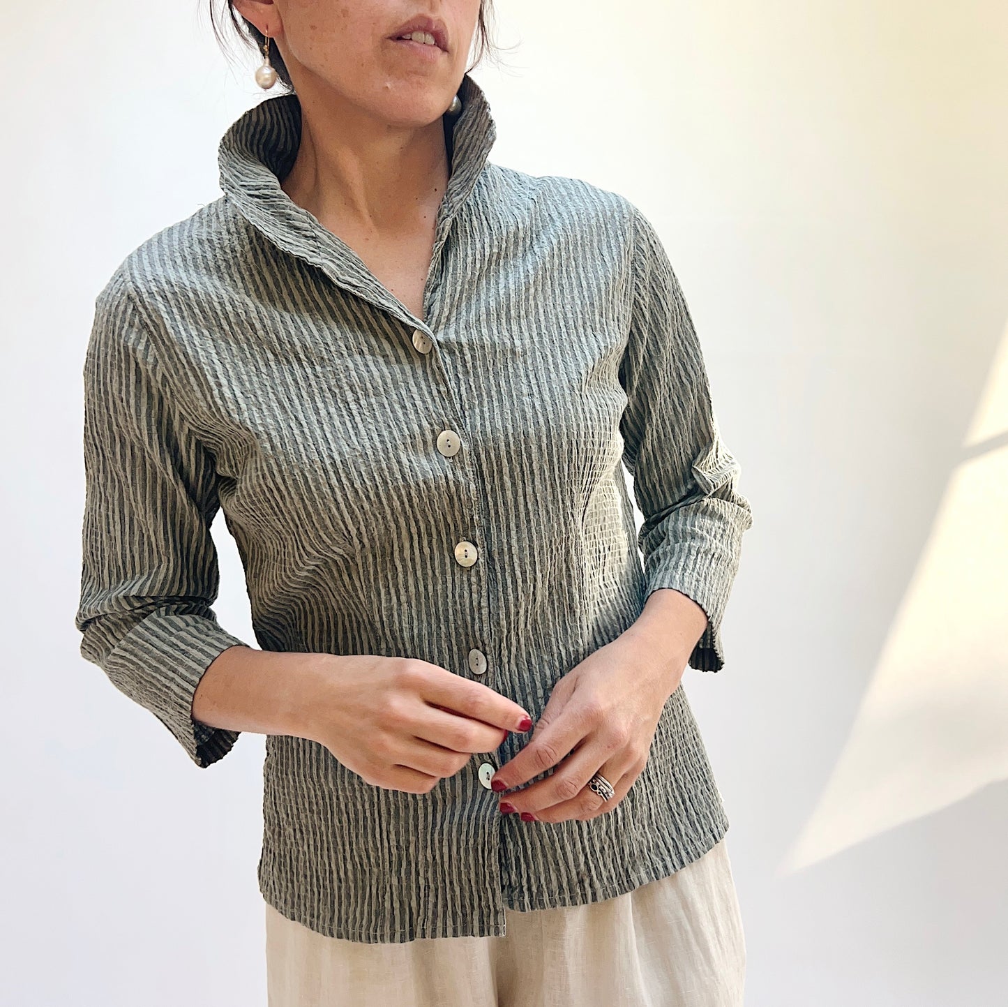 3/4 Sleeve Shirt in Overcast Stripe