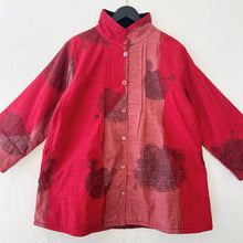 Load image into Gallery viewer, Mona Lisa | Cowl Neck Pintuck Fleece Lined Jacket in Red Meshed Patch Print
