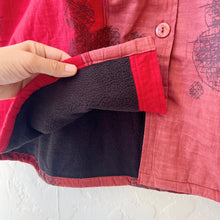 Load image into Gallery viewer, Mona Lisa | Cowl Neck Pintuck Fleece Lined Jacket in Red Meshed Patch Print
