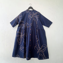 Load image into Gallery viewer, Mona Lisa | Button Front Dress in Dark Blue Pen Flower Print
