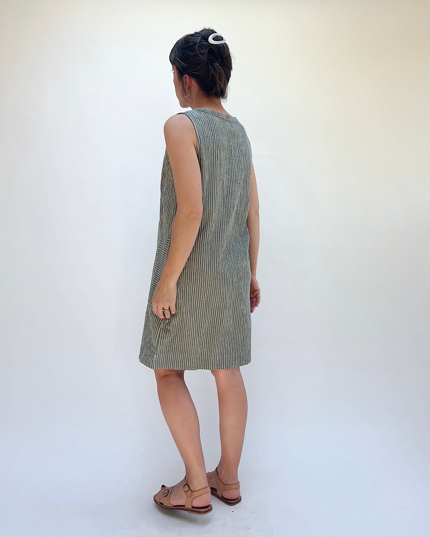 V-Neck Shift Dress in Overcast Stripe