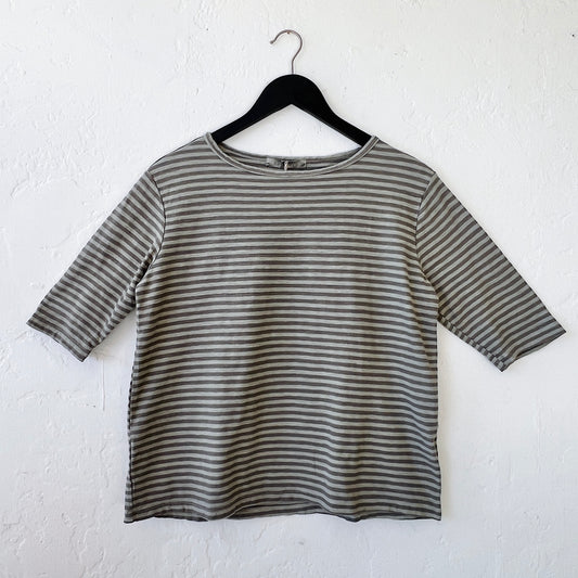 Elbow Sleeve Top in Balsam Green Stripe