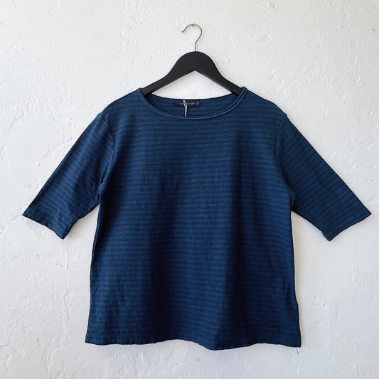 Elbow Sleeve Top in Naval Stripe