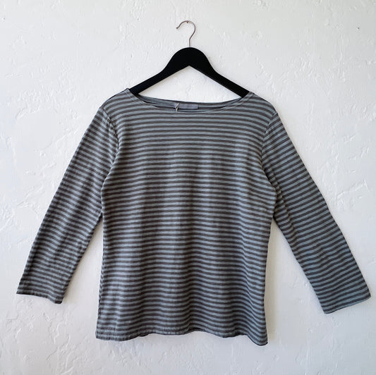 3/4 Sleeve Boatneck Top in Overcast Stripe