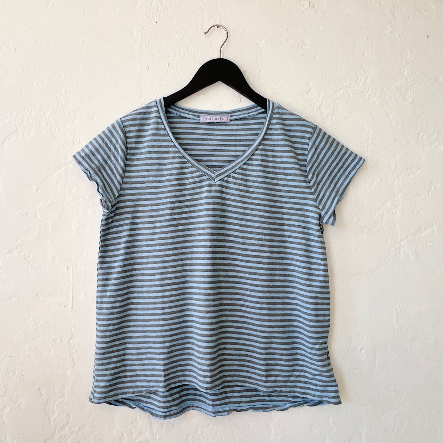 V-Neck Tee in Bellflower Stripe