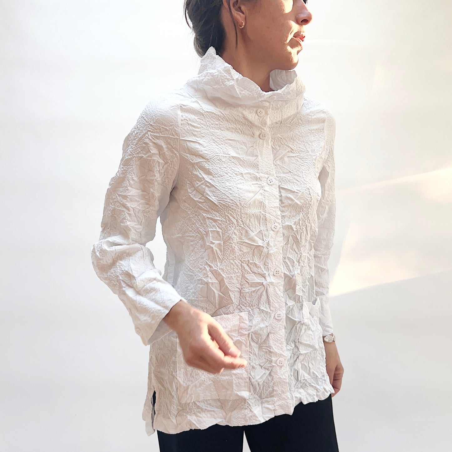 Crush Travel Scrunch Collar Jacket in White