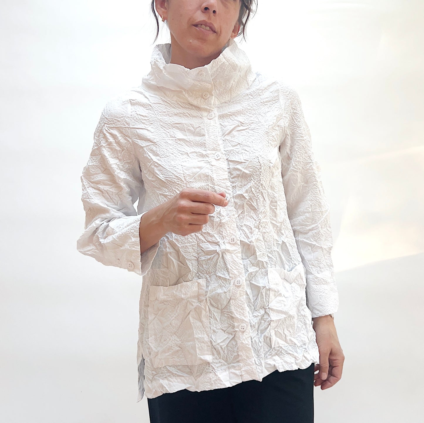 Crush Travel Scrunch Collar Jacket in White
