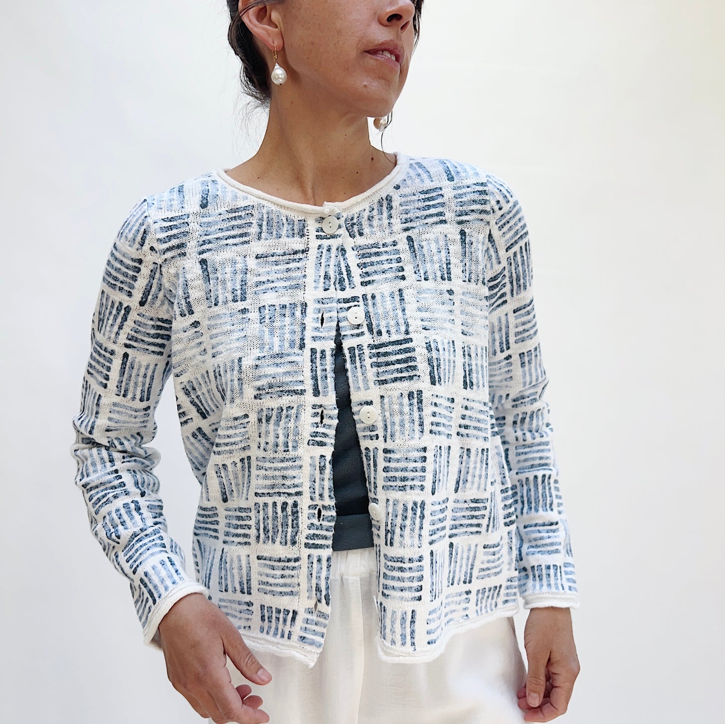 Softly Stamped Cardigan in White