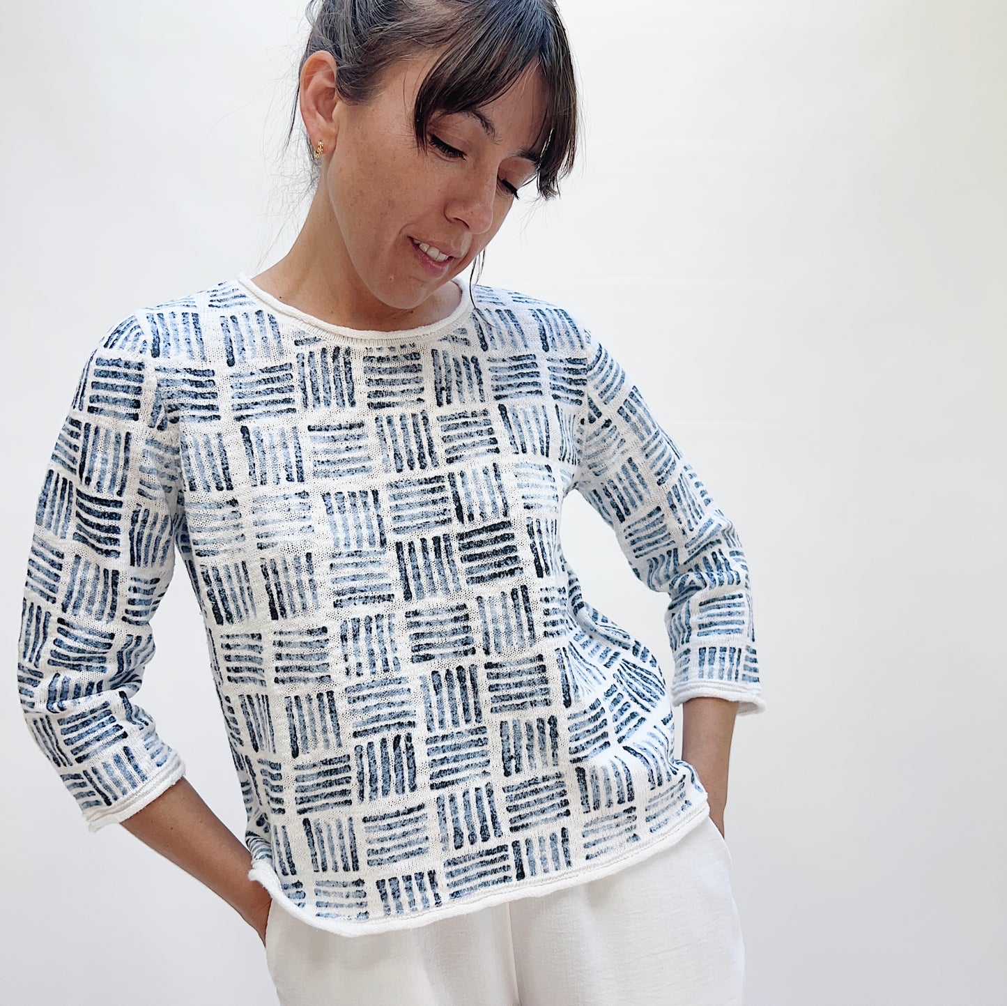 Softly Stamped Pullover in White