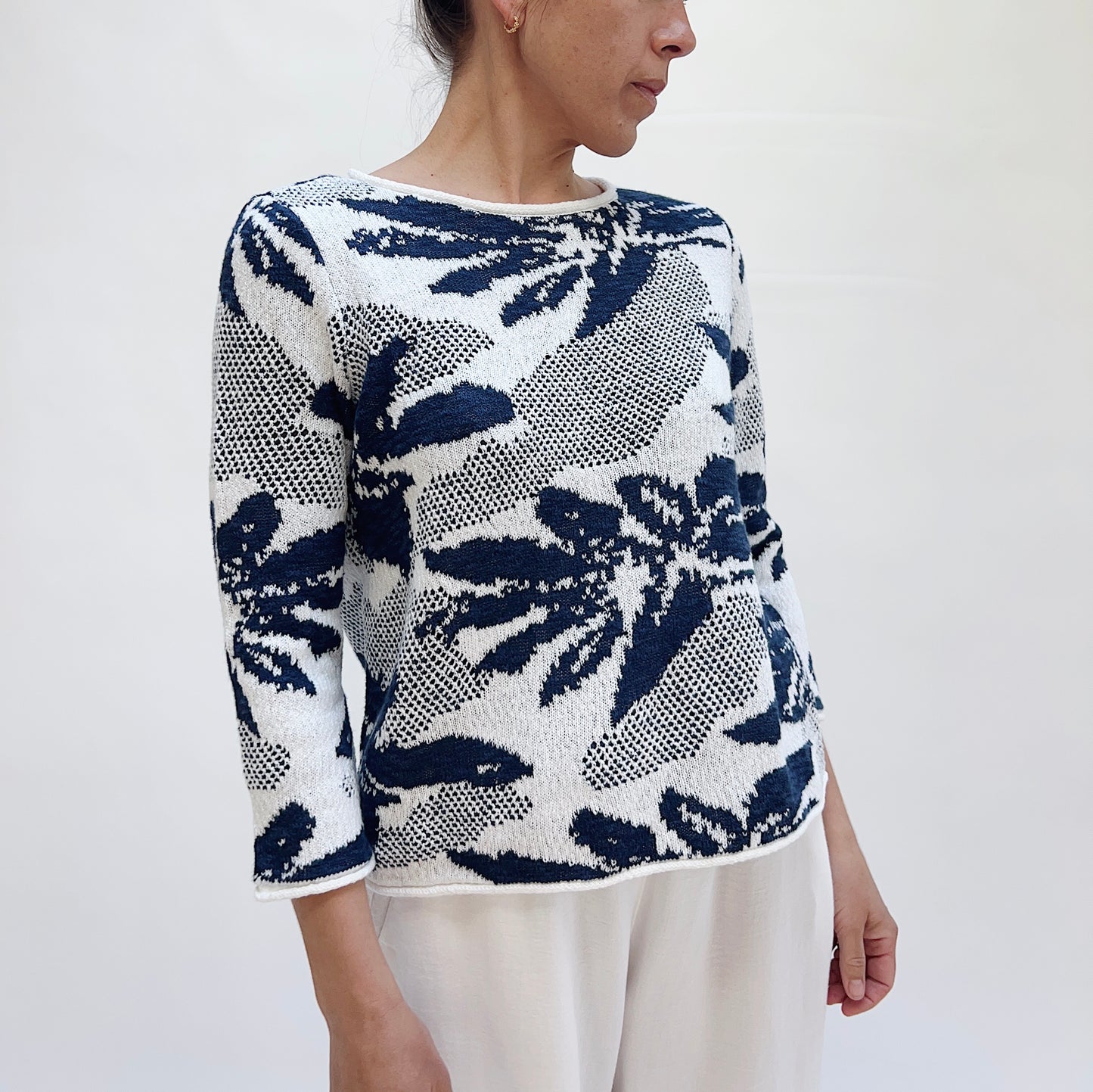 Sunflower Stitches Pullover in Navy