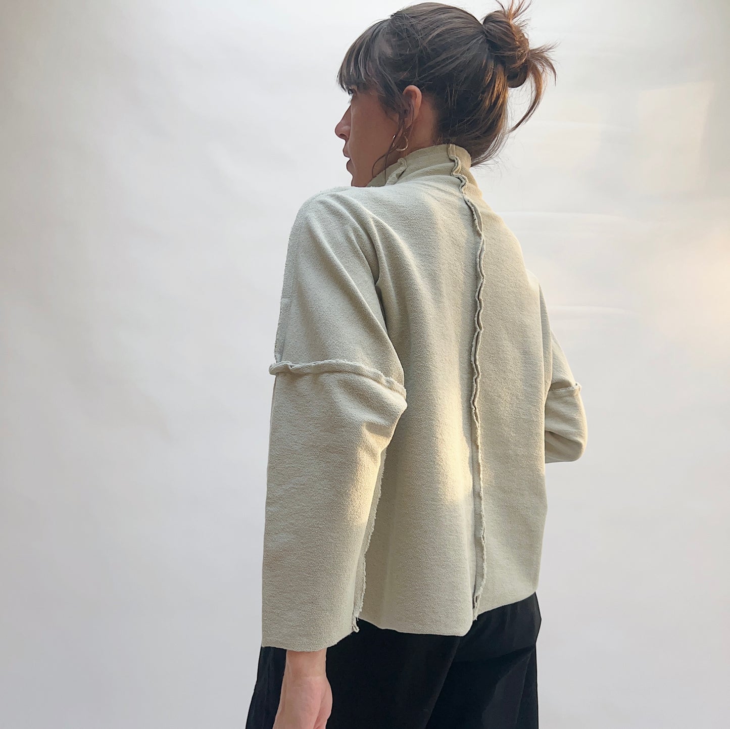 Eleven Stitch | Long Funnel Neck Slub Sweatshirt in Artichoke