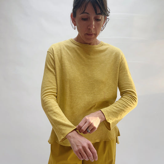 Long Sleeve Double Cotton Beach Tee in Sweet Lime