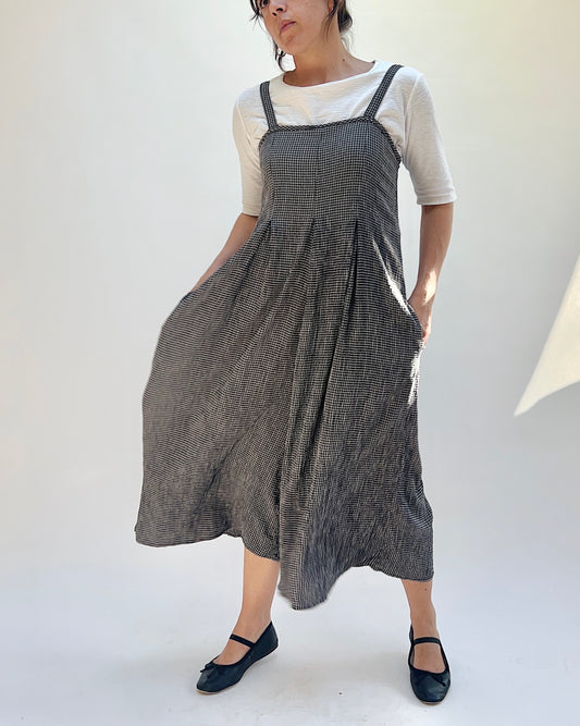 Crop Jumpsuit in Black Crinkle Mini Check