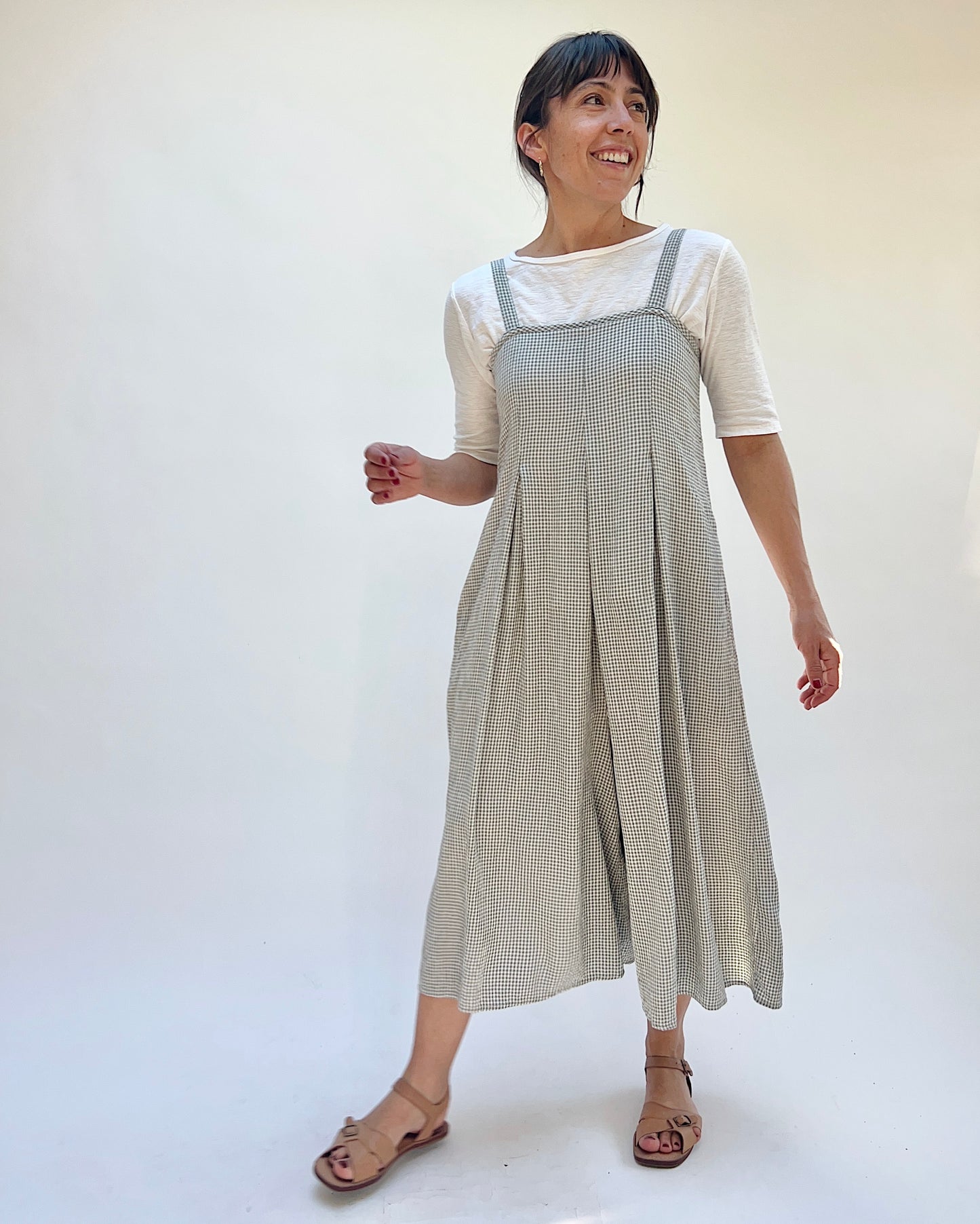 Crop Jumpsuit in Overcast Crinkle Mini Check