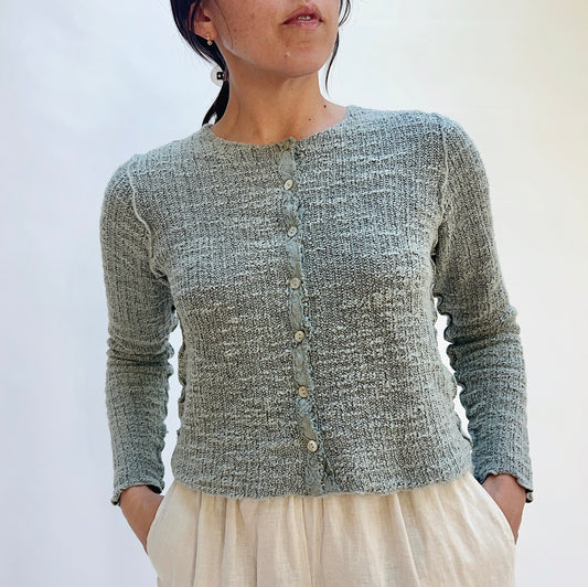 Cropped Textured Knit Cardigan in Overcast