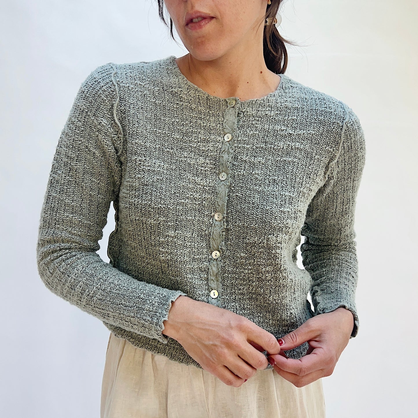 Cropped Textured Knit Cardigan in Overcast