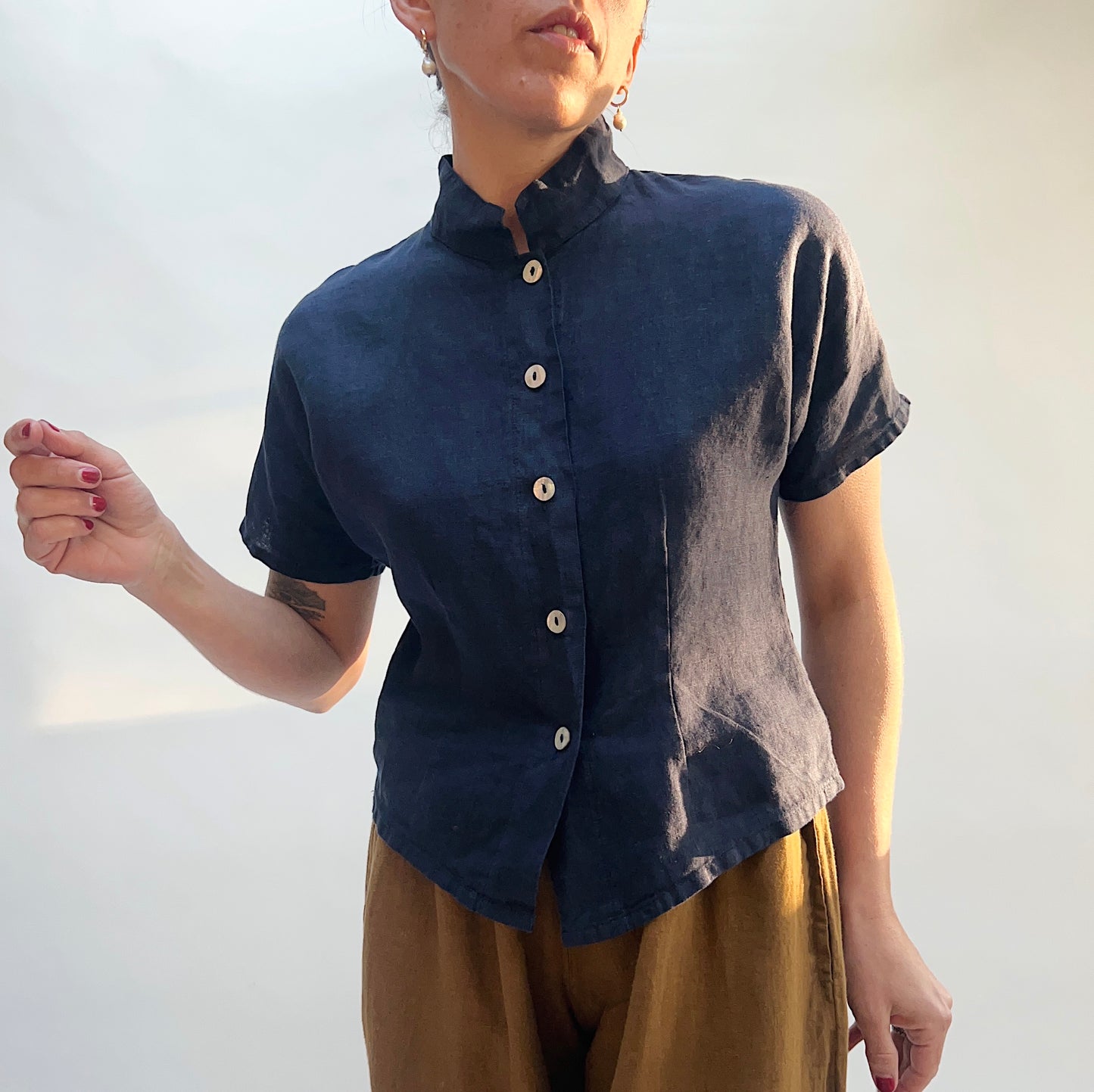 Short Sleeved Collared Button Down in Stargaze
