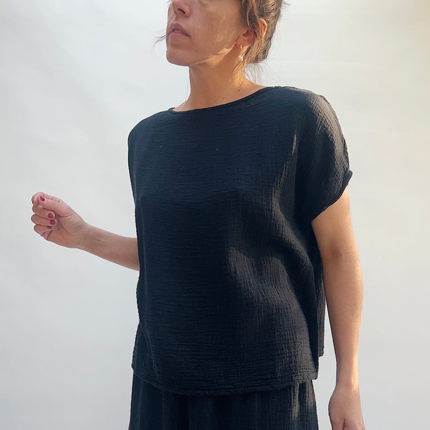 Cotton Gauze June Top in Black