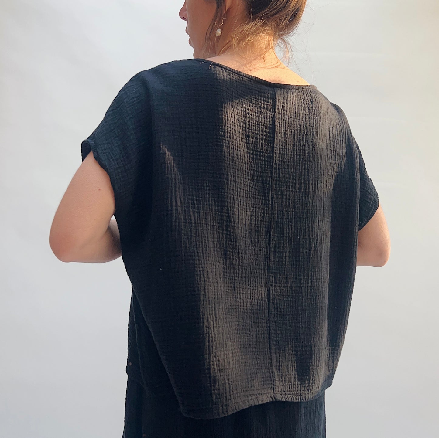 Cotton Gauze June Top in Black