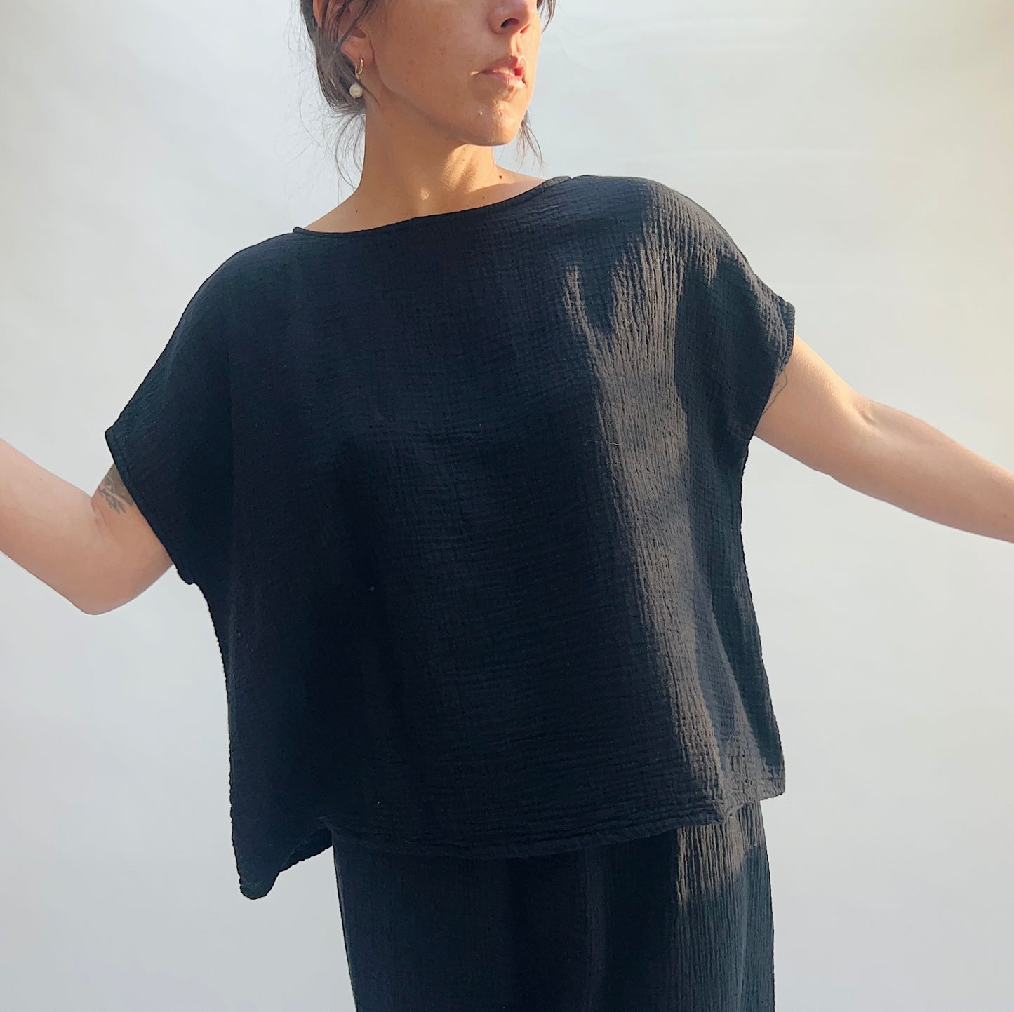 Cotton Gauze June Top in Black