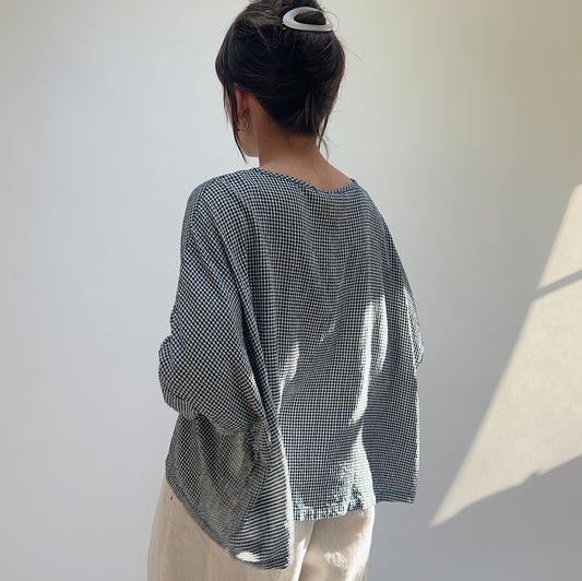 One Size Crop Top in Naval Mini Crinkle Check