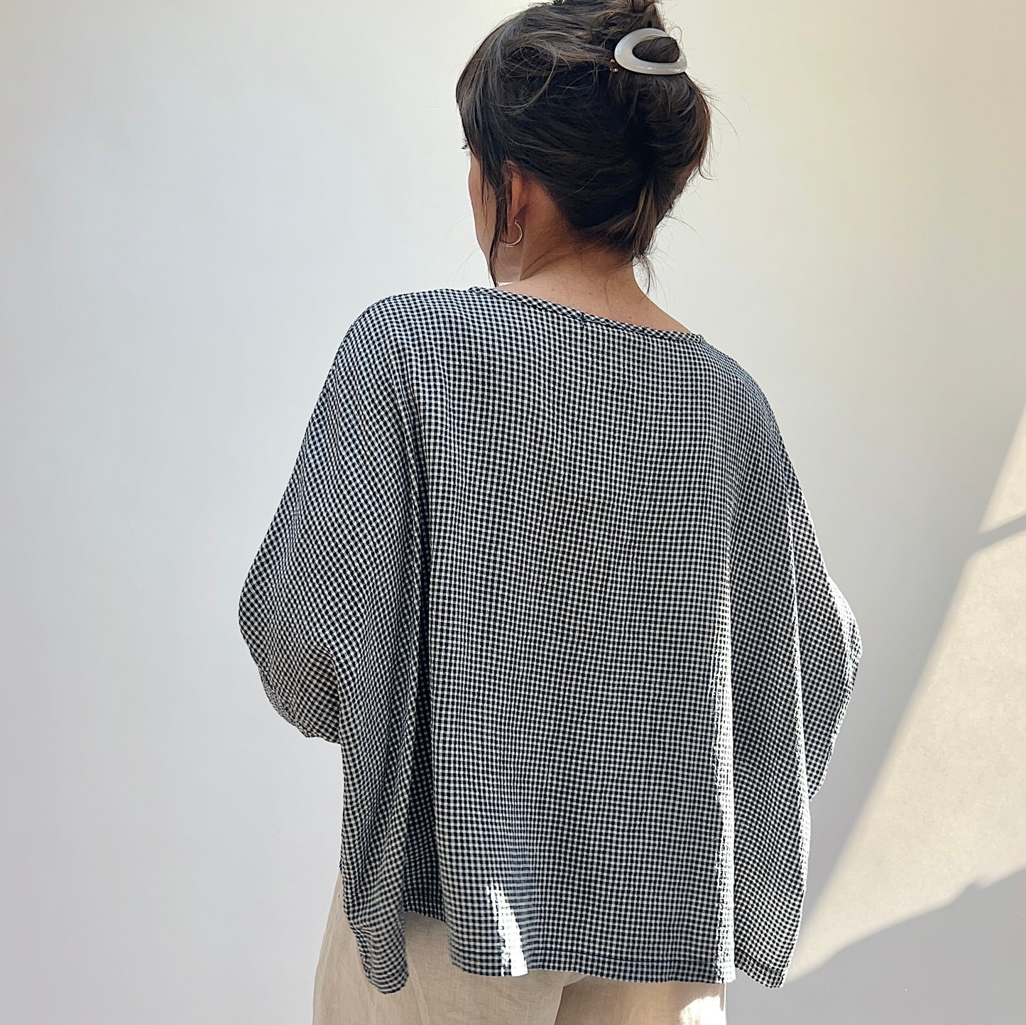 One Size Crop Top in Naval Mini Crinkle Check