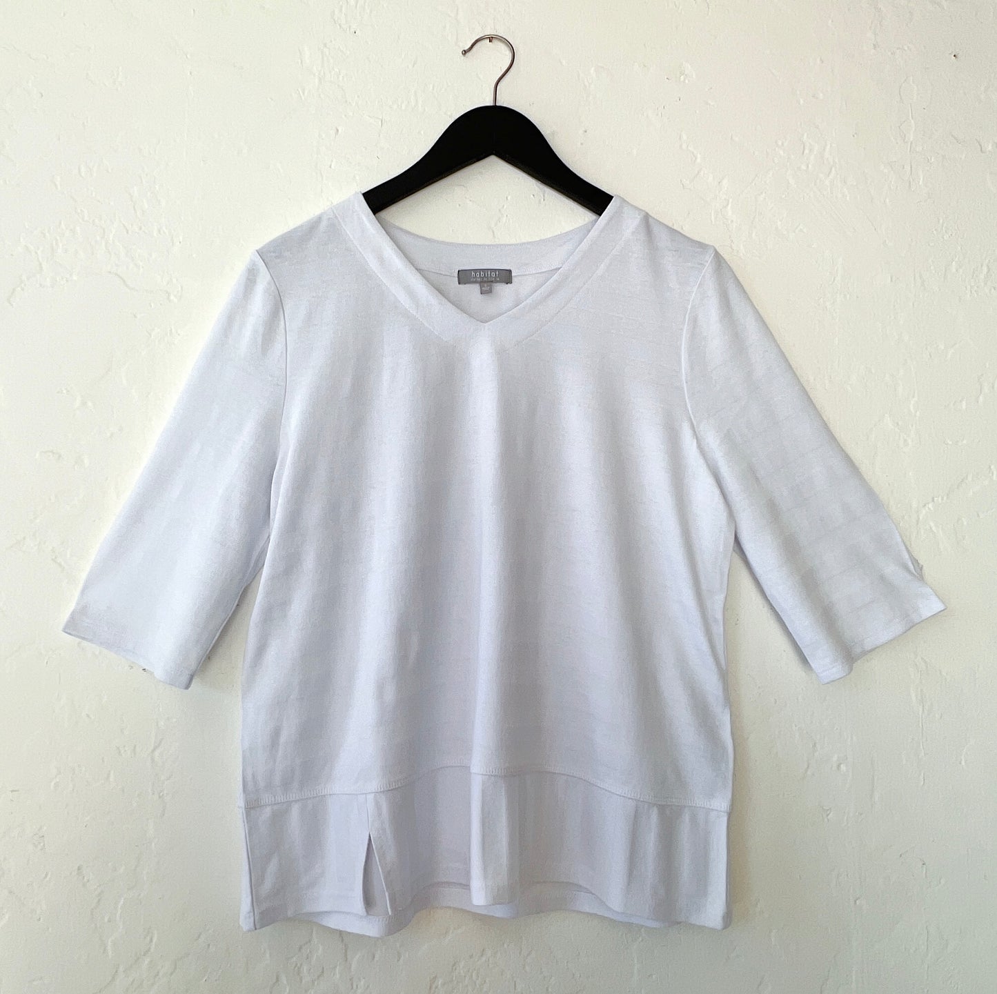 Shadow Stripe Elbow Sleeve Top in White