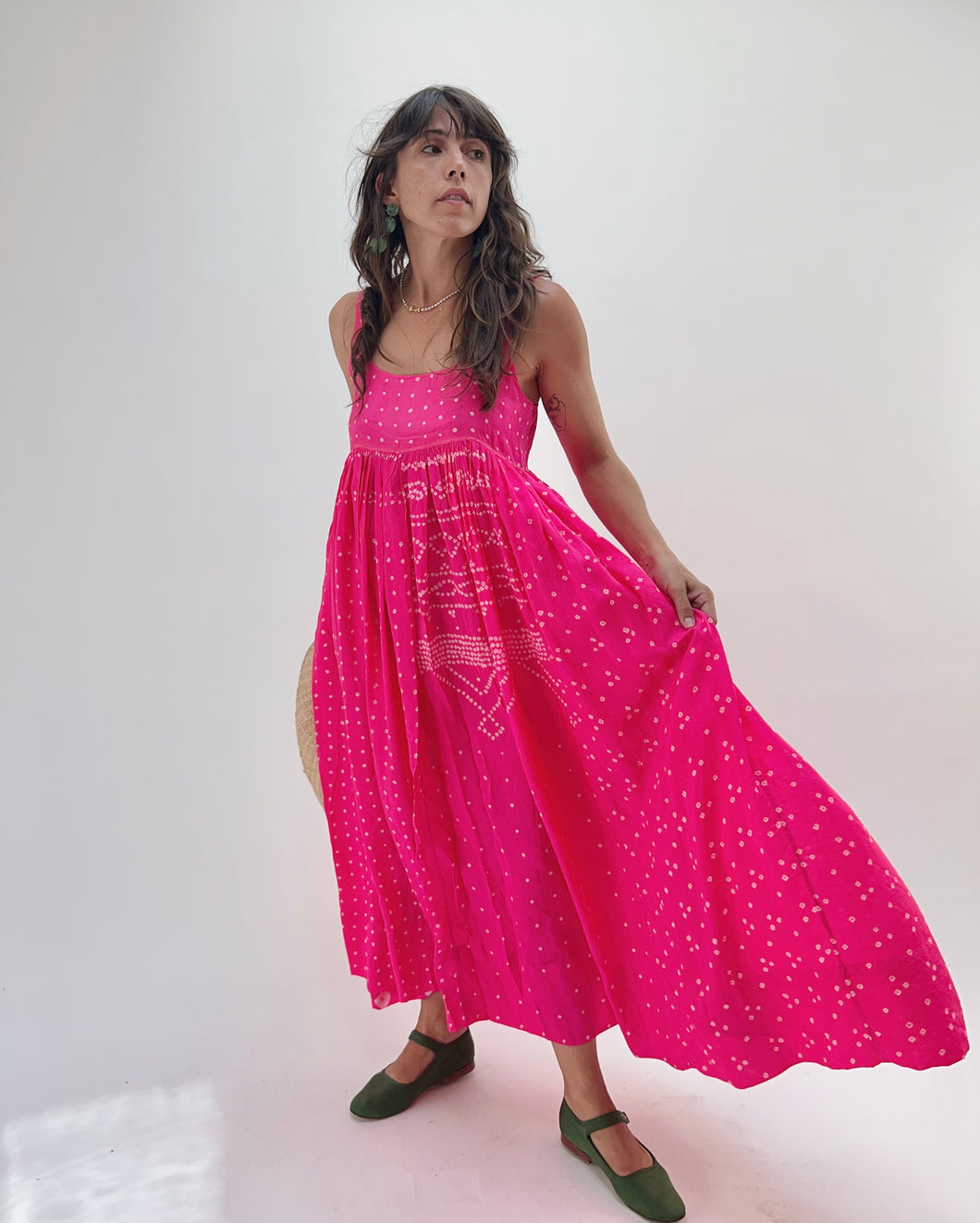 Injiri | Silk Slip Dress in Pink Bandhani