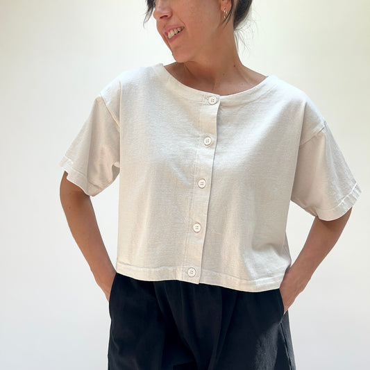Cropped Button Tee in Cream