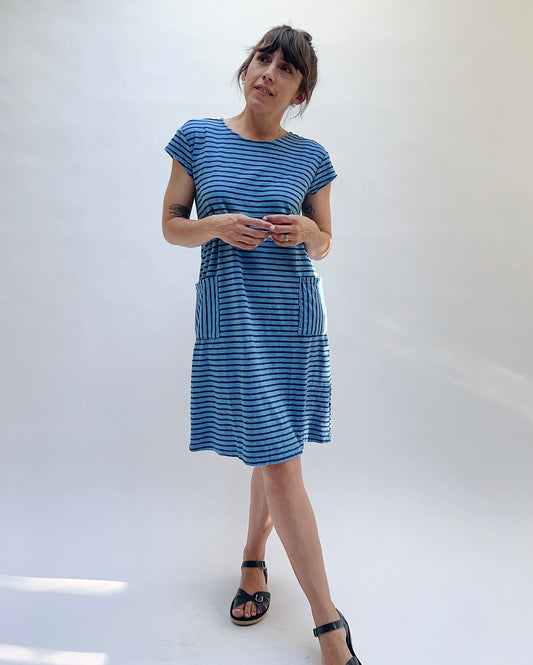 T-Shirt Dress in Forget Me Not & Navy Stripes