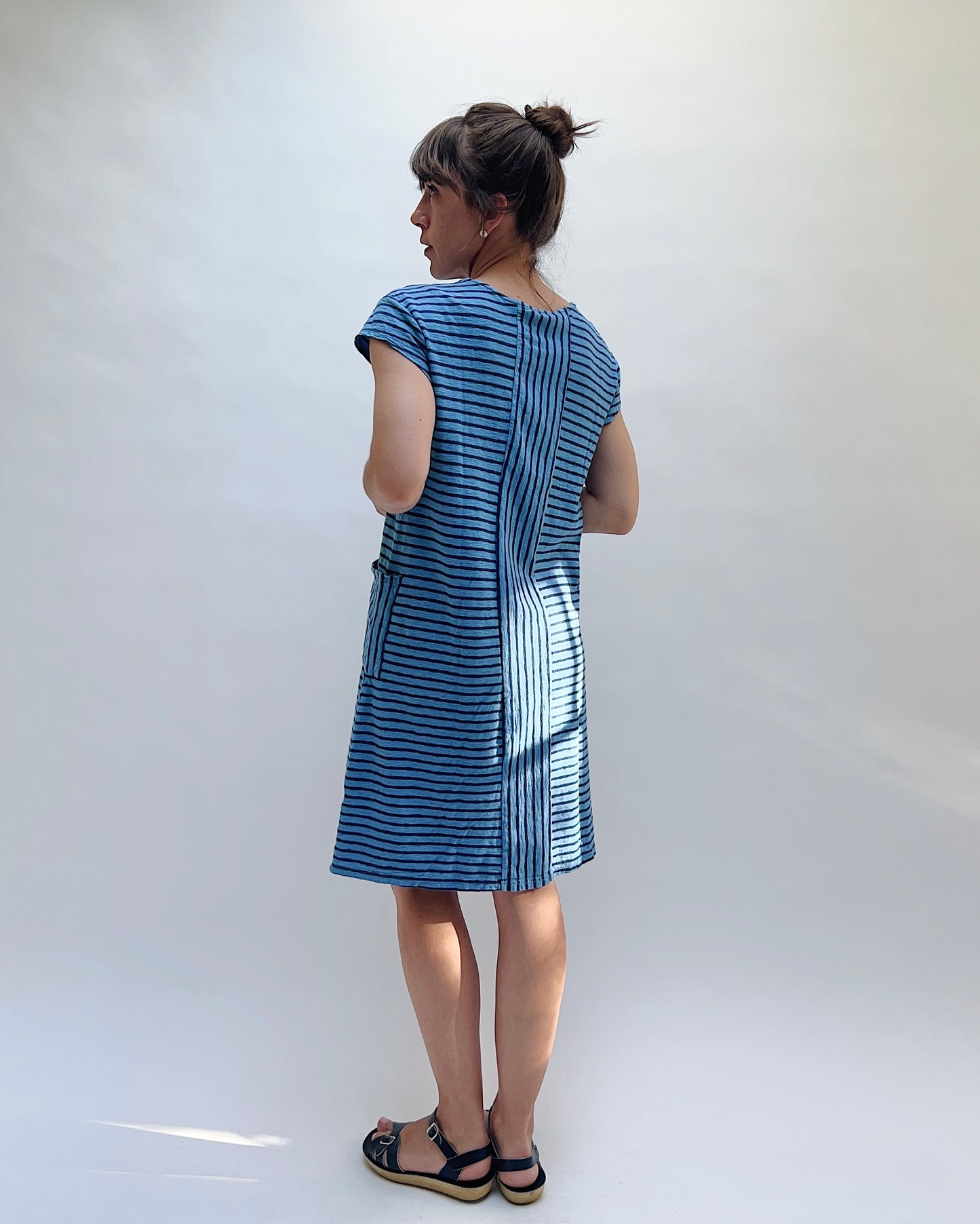 T-Shirt Dress in Forget Me Not & Navy Stripes