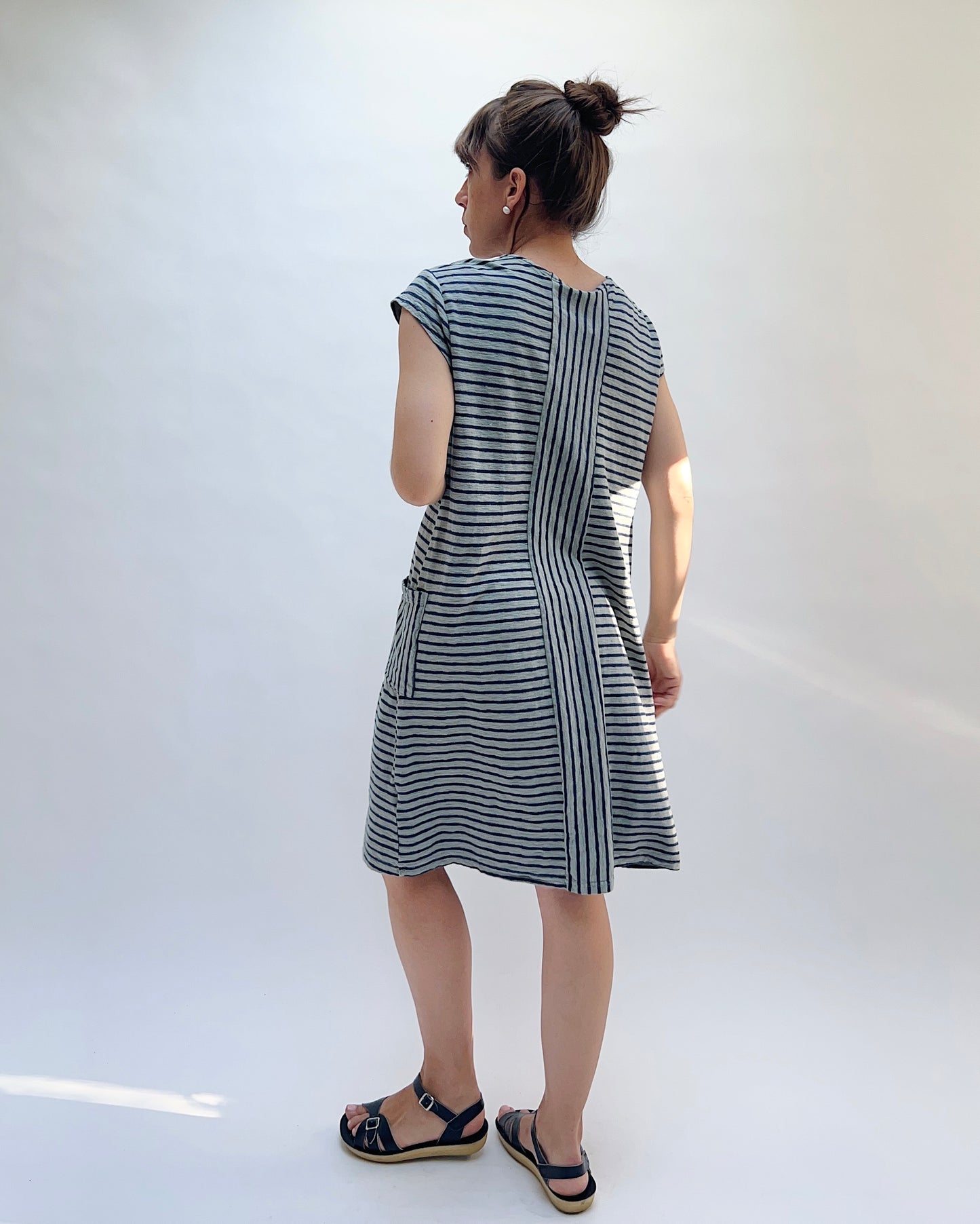 T-Shirt Dress in Overcast & Navy Stripes