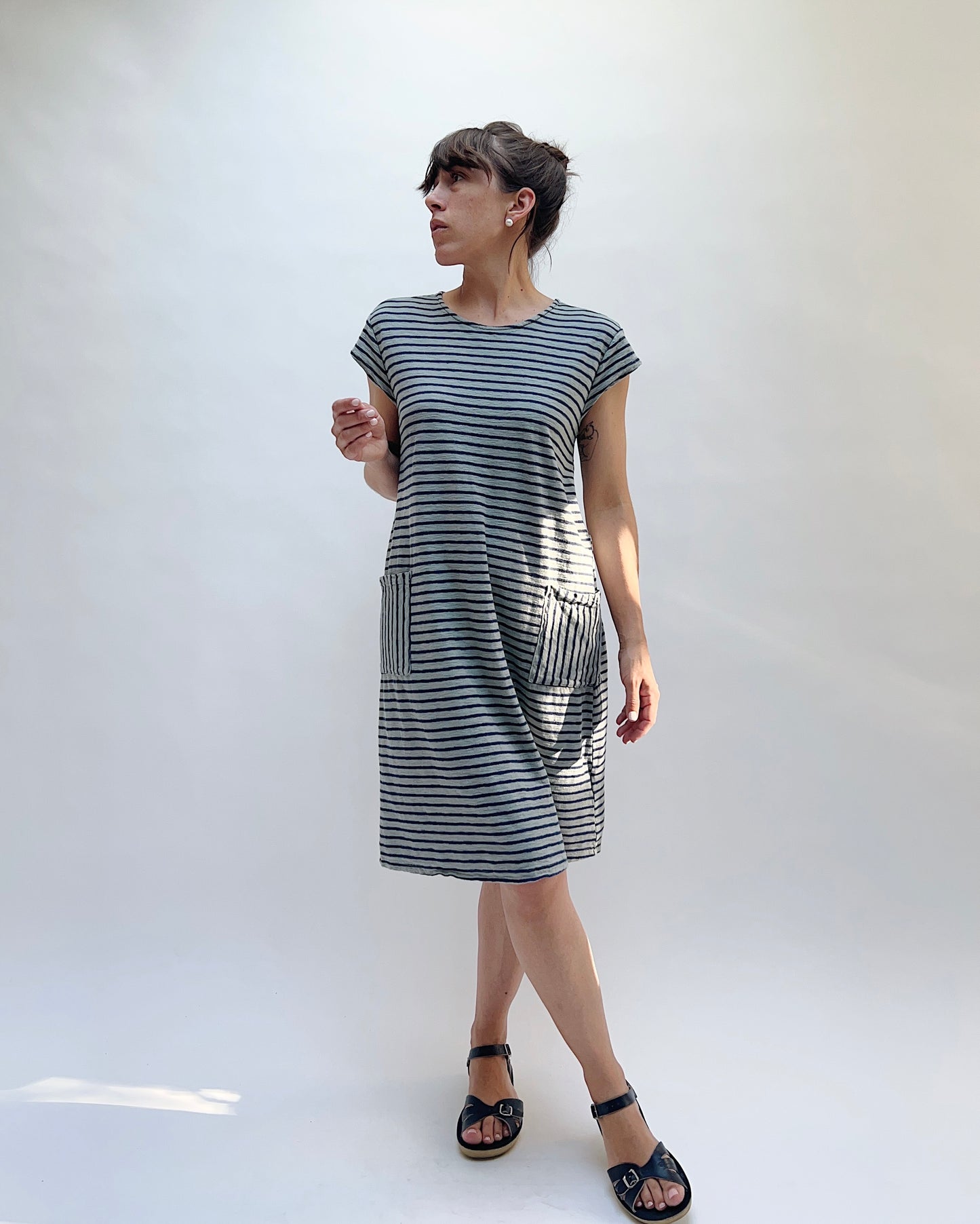 T-Shirt Dress in Overcast & Navy Stripes